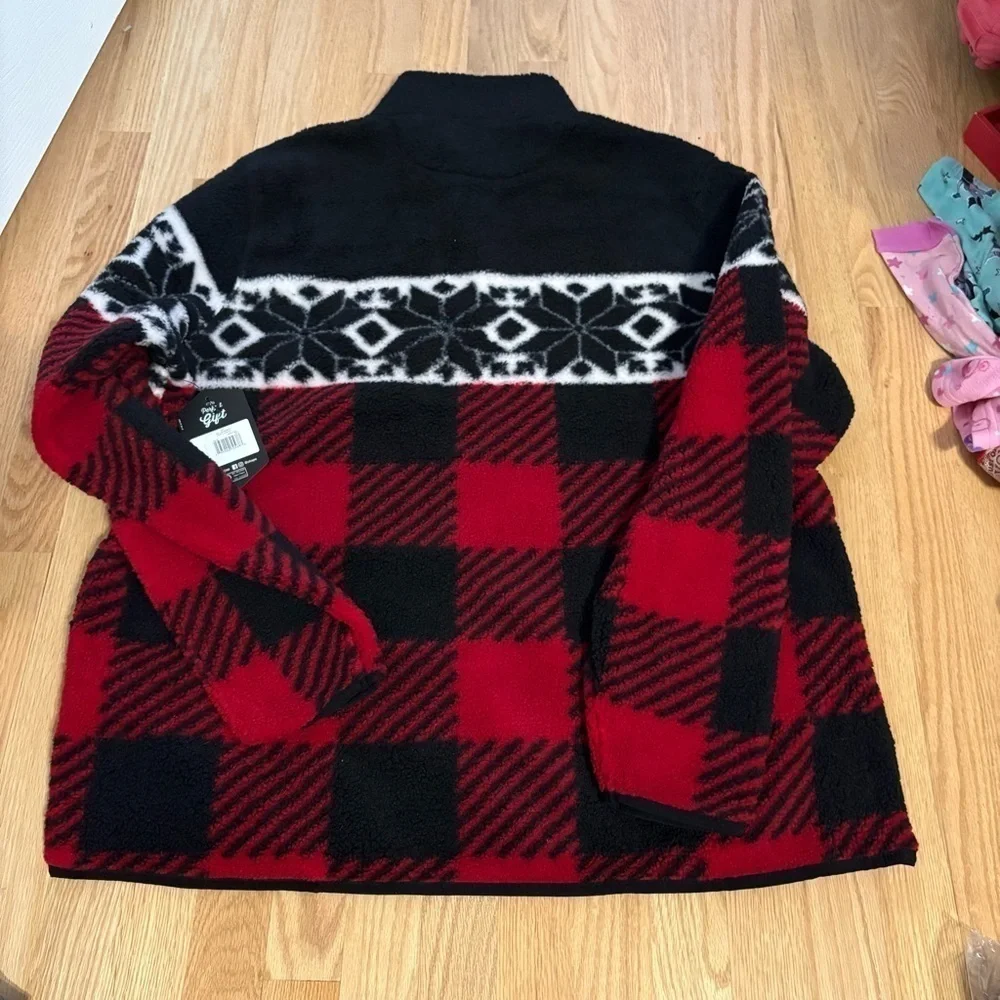 Chaps Buffalo Plaid Fair Isle Knit Sweater Sweatshirt NEW XL or XXL Red Black